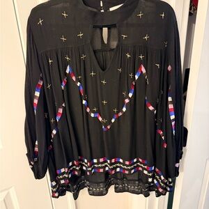 Anthropologie Embroidered Black Women's Top